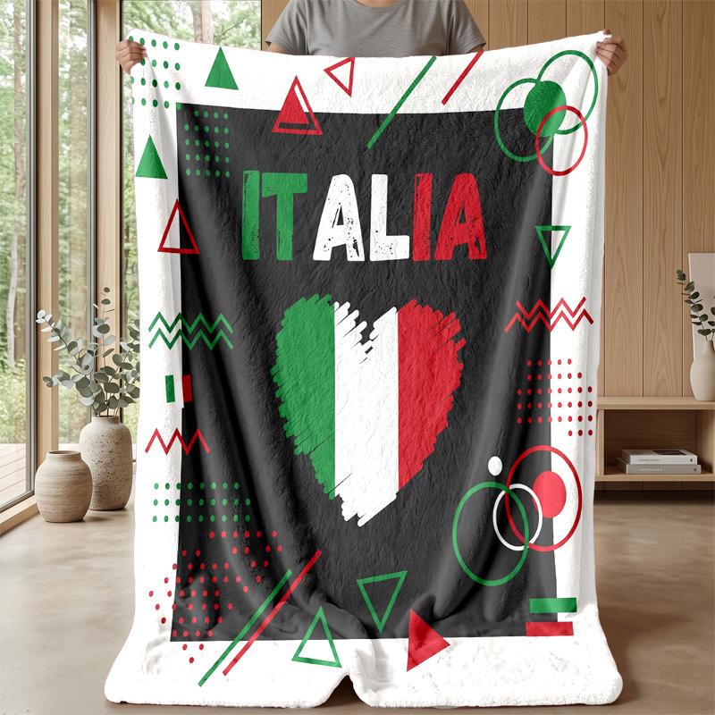 Italy Football Printed Flannel Blanket Skin Friendly Warm Decorative Throw for Indoor Couch Bed Daily Use