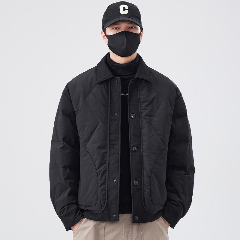 

Men s Lightweight Lapel Down Jacket - Autumn/Winter 2026: Warm, Casual, Fashionable Workwear Coat Double Extra Large чёрный