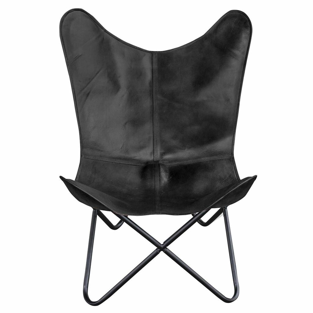 2pz Sedia Farfalla in Pelle di Bufalo Vintage Fatta a Mano Nera Mobili per Casa&Giardino