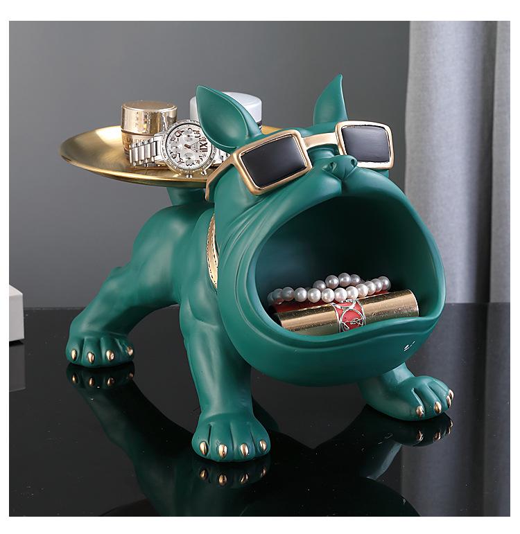 Entryway Console Table with French Bulldog Key Holder, Luxurious Shoe Cabinet, and Creative Home Decoration