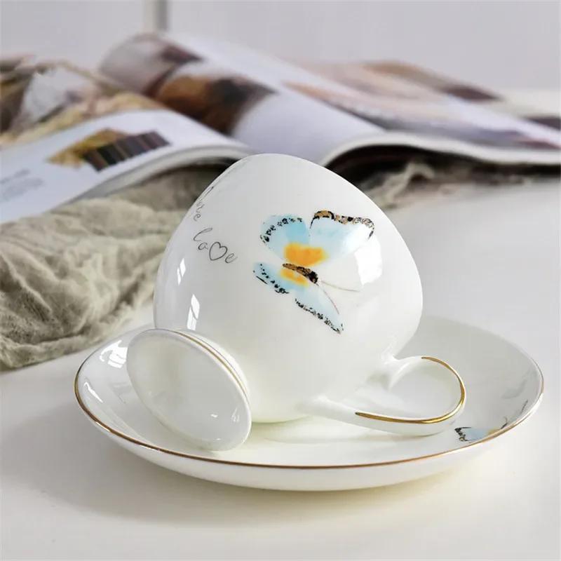 Ceramic Coffee Cups and Saucers Set, Afternoon Flower Tea Mugs, Minimalism Teacup and Tray, Household Office Porcelain