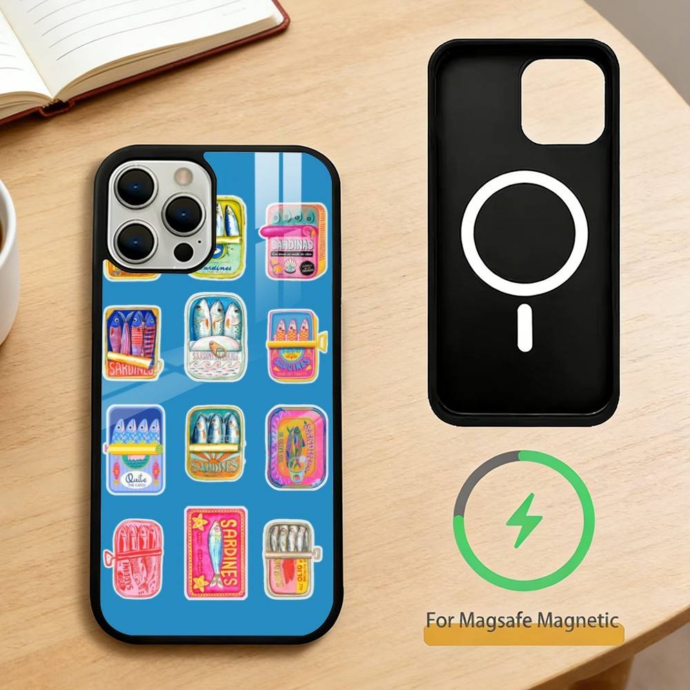 Cute Sardines Fish Art  Phone Case For iPhone 14,16,15,13,17,12,Plus,Pro,Max Magnetic For Magsafe Frosted Cover