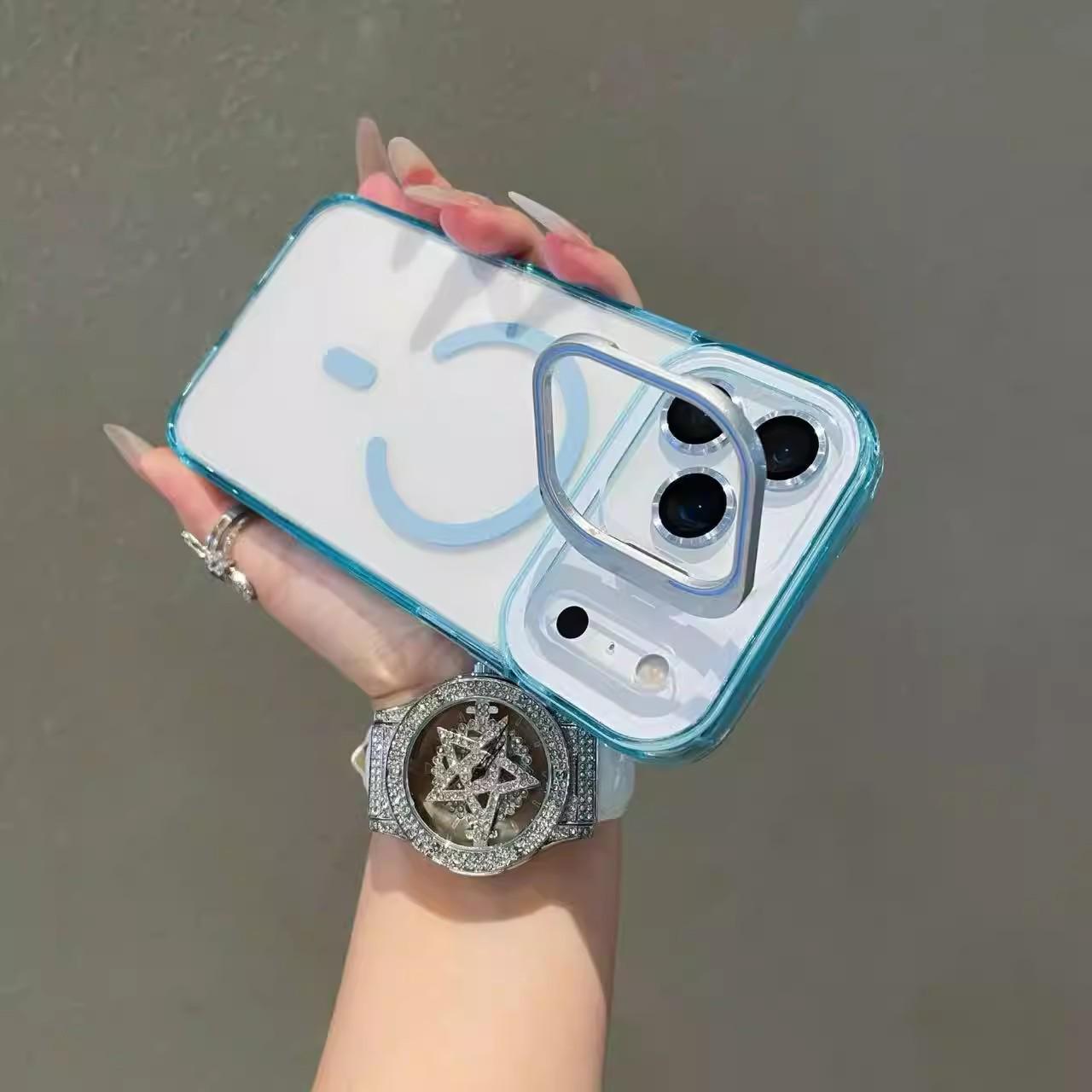Matte Transparent Phone Case with Mirror Film for Apple iPhone 14/15 Pro/17 Pro Max, with Bracket iPhone 16 Pro
