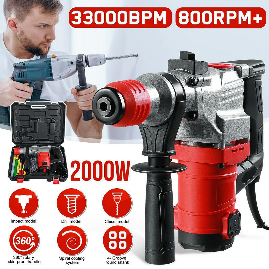 33000BPM Multifunction Electric Hammer Impact Power Drill Tool Kits Electric Rotary Hammer 220V Powerful Hammer 2000W