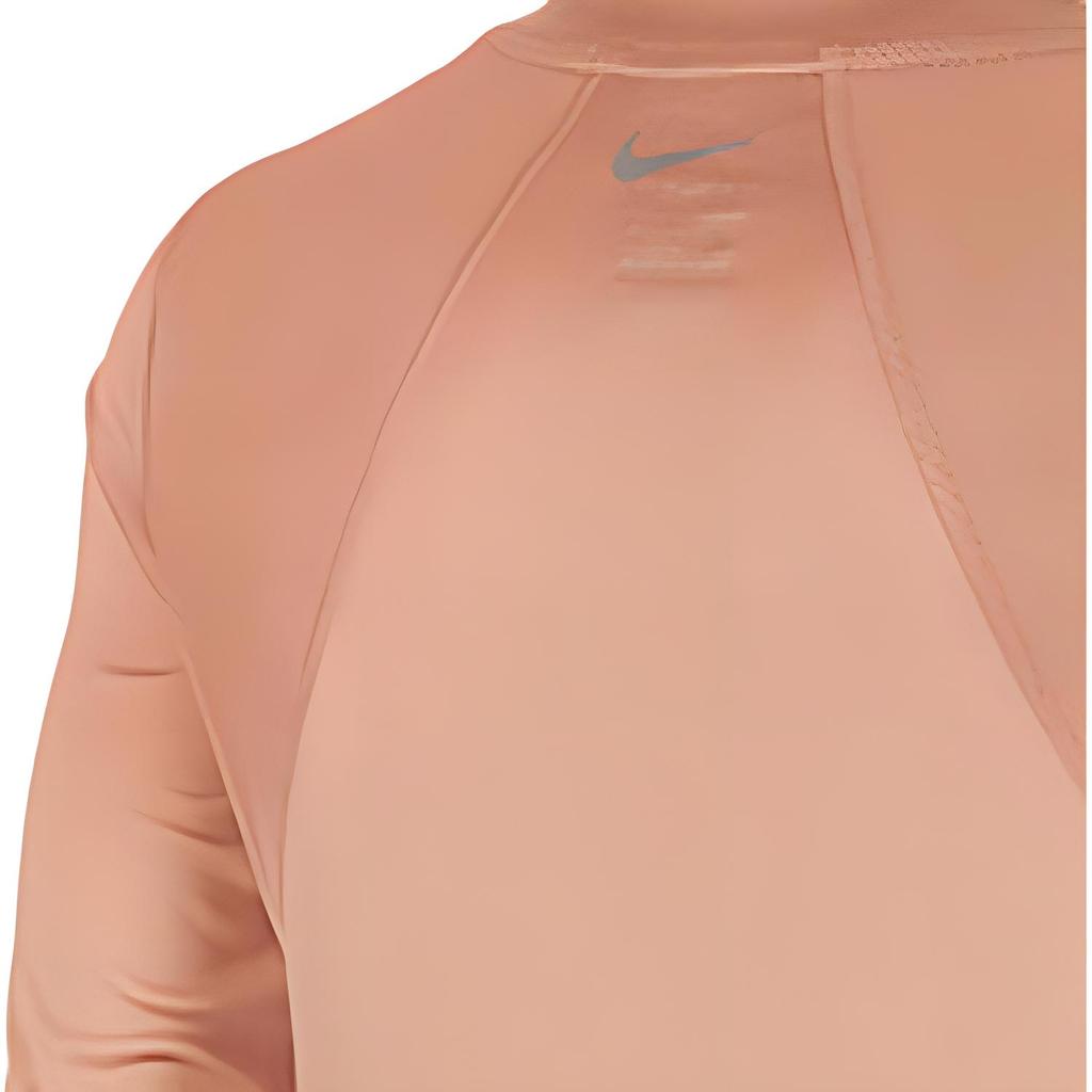 Nike Dri-Fit Miler Codzienny Sportowy Trening Bieganie Fitness Wygodny Okrągły Dekolt Długi Rękaw Koszulka Damskie Topy Różowo-Złoty AT4193-605
