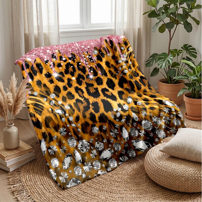 Leopard Print Bow Tie 1 Theme Blanket Lightweight Warm Flannel Blanket Decorative Throw Blanket for Home Decoration