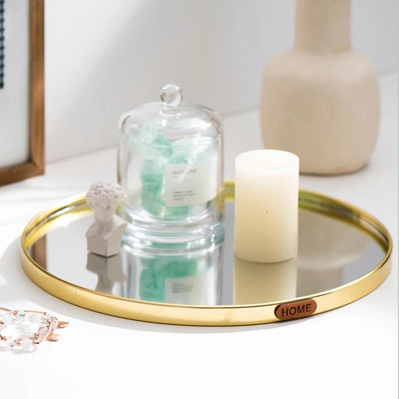 Nordic Oval Golden Mirror Plate Home Decoration Desktop Display Storage Tray Multilateral Geometric Tray Living Room Accessories