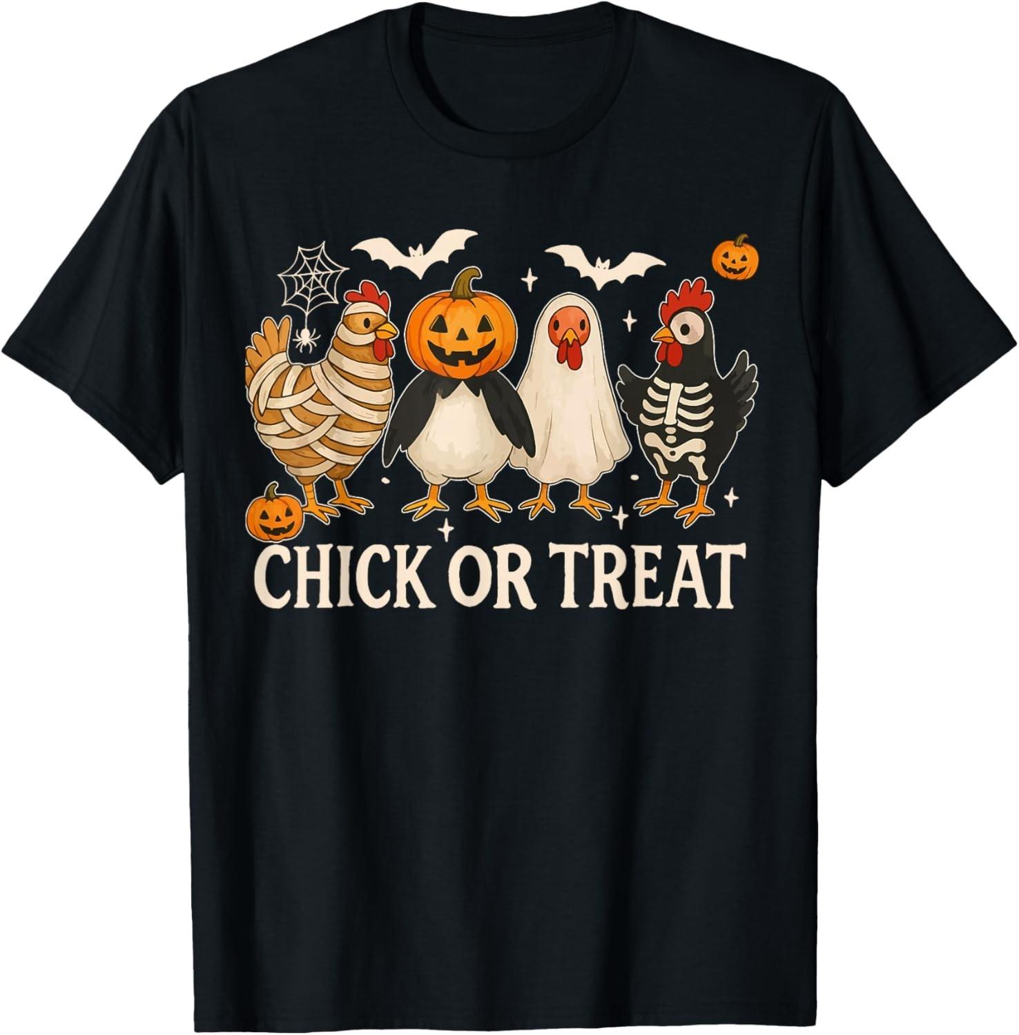 Chick Or TreaT Shirt Mens Womens Tees Top Chicken Halloween Costume Girls Women unisex T-Shirt Mens Womens Tees Top S