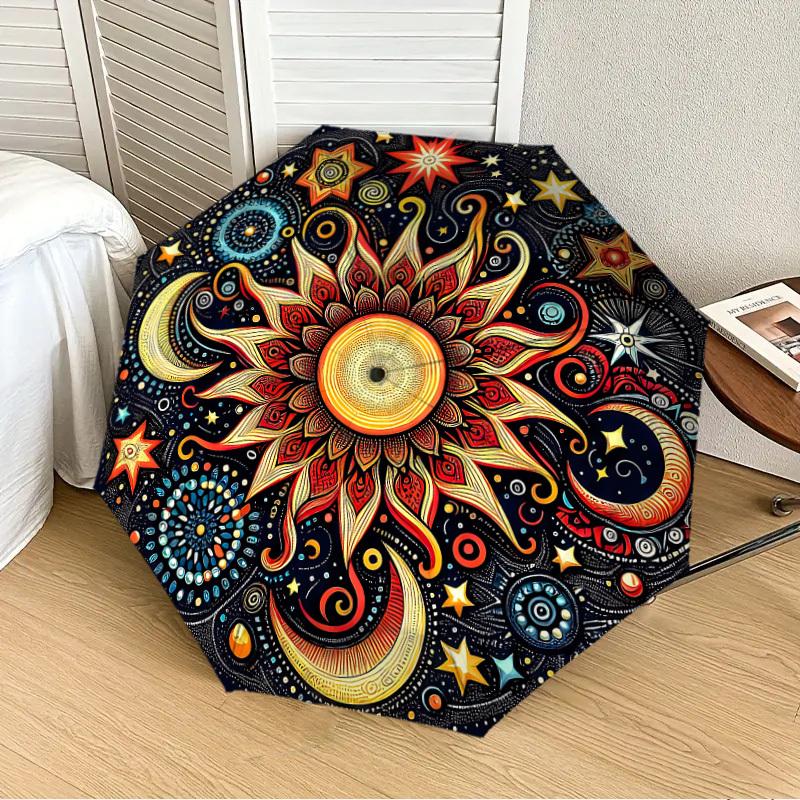 1pc Celestial Mandala Automatic Folding Umbrella, Heavy-Duty 8-Rib Construction, Perfect for Everyday Yy251114106