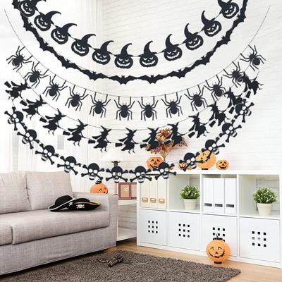 Hängende Flaggen 3M Schwarz Kürbis Banner Papier Kürbis Hallween Hängende Girlande Spinne Fledermaus Halloween