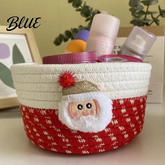 Cute Table Organizers Desktop Decorative Basket Christmas Woven Storage Cotton Rope Theme Organizer Handmade Fabric