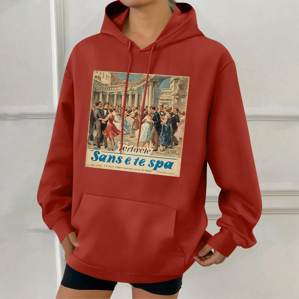 Damode Retrotryckt Ledig Huvtröja med Fickor