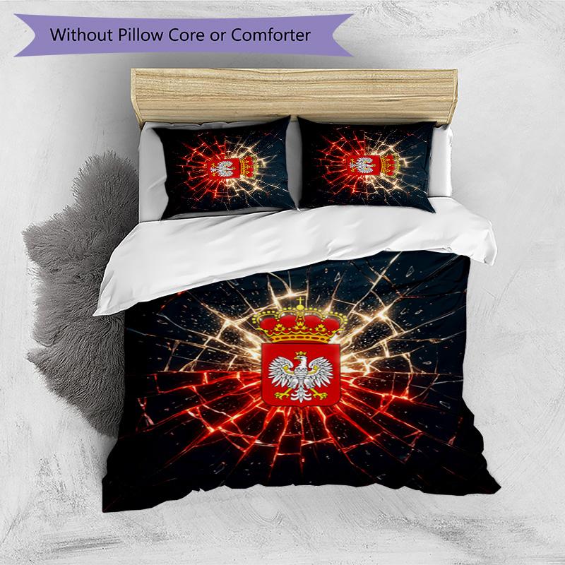 Set Biancheria da Letto Stampata Calcio Polonia 3 Pezzi Set Copriletto Traspirante Accogliente come Regalo per Inaugurazione Casa o Festa