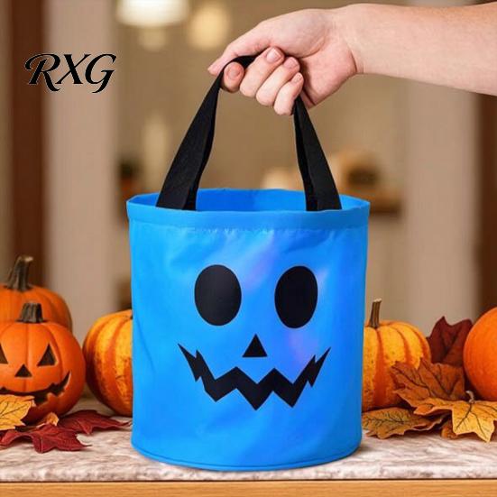 Fabric Gift Packaging for Kids Halloween Glowing Pumpkin Candy Bag LED Light Up Trick or Treat Bucket Large Storage Buckets Reusable Waterproof Oxford
