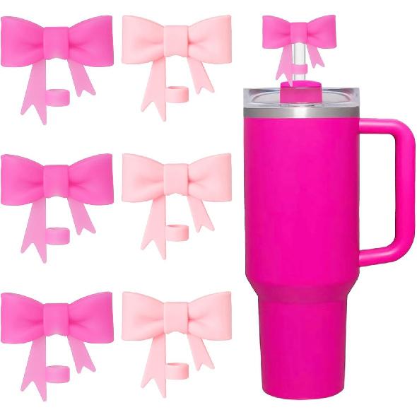 6 Pcs Bow for Stanley Straw Topper, Cute Straw Toppers Silicone Cup Covers Reble Cup Cap Covers Cap 0.4 In/10mm for Stanley 30&40 Oz Tumbler