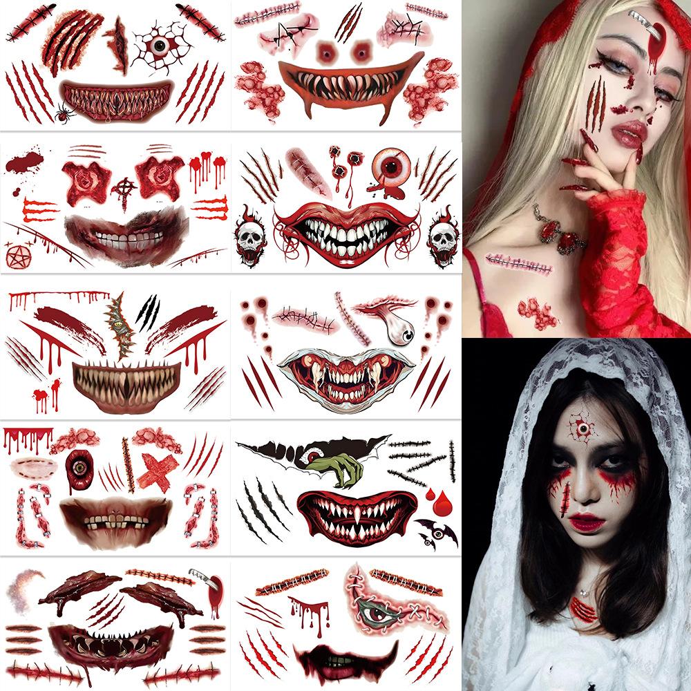 

10PCS Funny Big Mouth Temporary Tattoos for Women Men Halloween Tattoo Stickers for Face Makeup Scary Fake Tattoo Waterproof Temporary Tattoos 10pcs