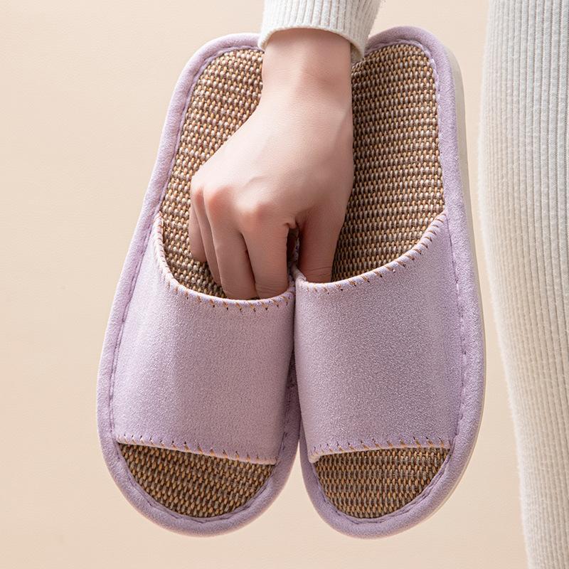 Casual Women'S Slippers Home Flats Linen Open-Toe Designer Summer Woman Shoes Indoor Slides Non-Slip Soft Sole Unisex Breathable