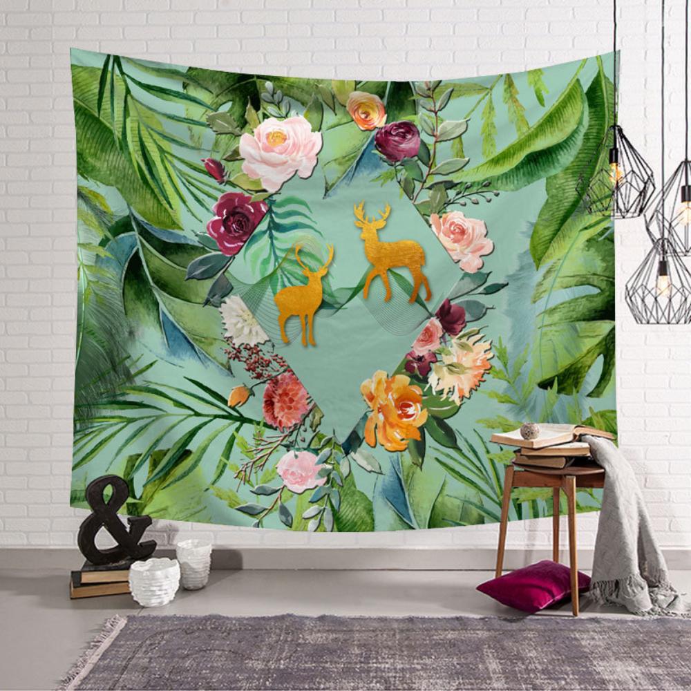 

Гобелен с принтом, индивидуальный дизайн зеленых растений, фоновая ткань для скандинавской комнаты, подвесная ткань для спальни, настенная ткань 95*73