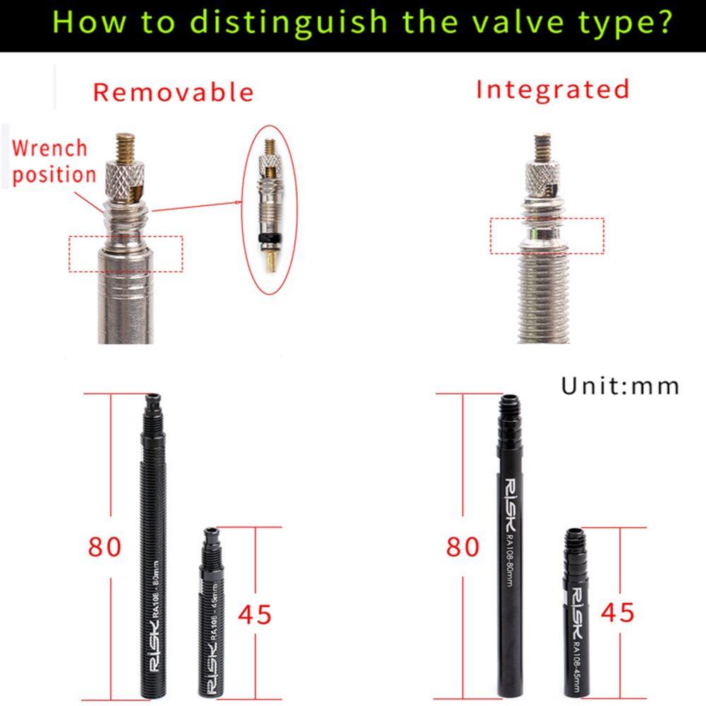 1Set RA108 Integrated Removable 45mm 80mm Bike Bicycle Inner Tubes Valve Extender Extension With Core Wrench Aluminium