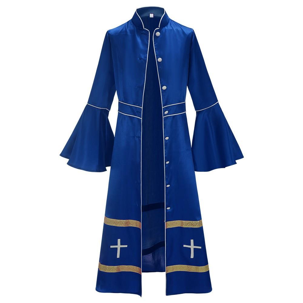 Medieval Robe With Cross Embroidery And Gold Trim Vintage Knee-length Coat Church Godfather Priest Costume Halloween Costume