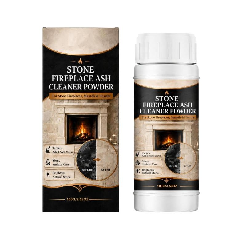 Fine Stone Hearth Cleaning Powder in a Plastic Bottle for Soot Care, Controlled Dispensing, Routine Mantel Cleaning and End-of-Season Surround