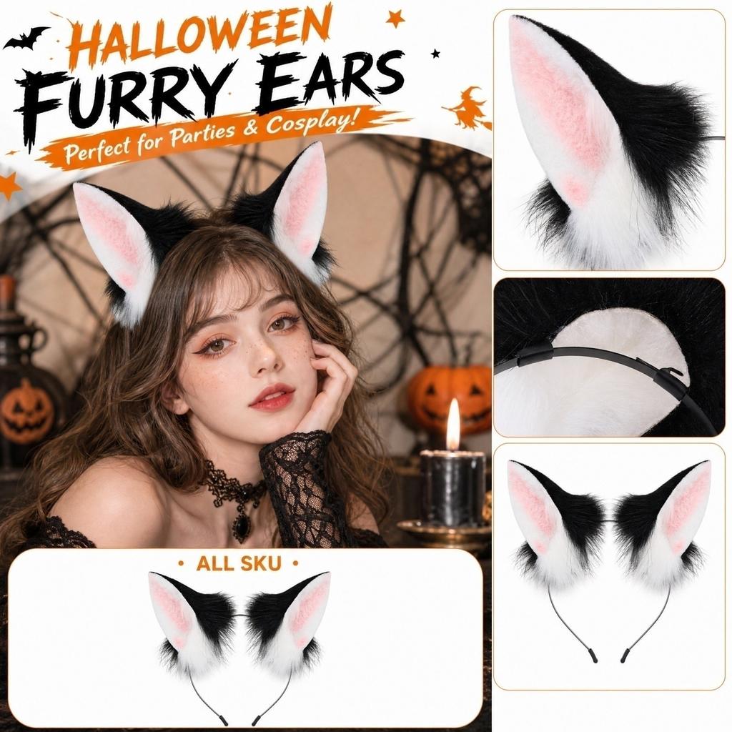 Bandeau Oreilles d'Animal en Peluche pour Fête Costumée d'Halloween