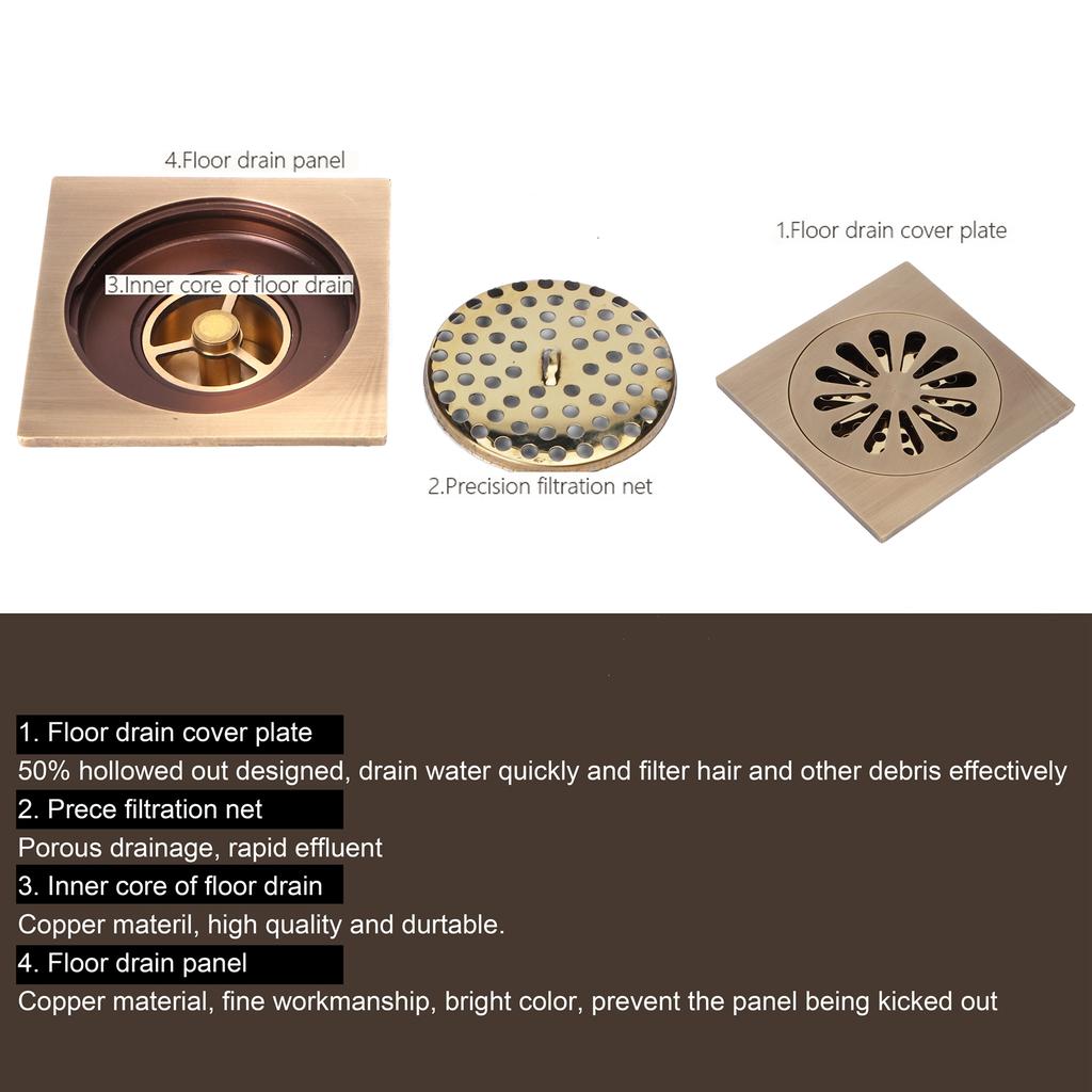 Bathroom Drain Floor Drain Set European Antique Copper Shower Drain Bathroom Toilet Accessory Drainage System