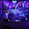 Racunbula Blacklight Tapestry Fantasy Forest Tapestry UV Reactive Waterfall Rainbow Tapestries Misty Jungle Plants Nature Landscape Tapestries Wall