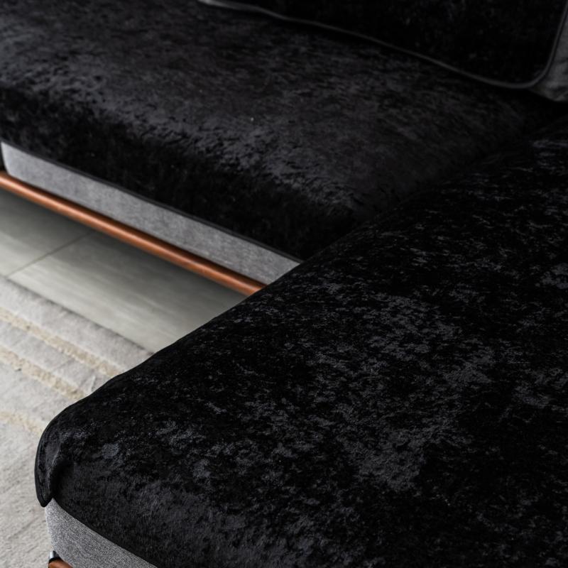 Zimní černá kožená prachotěsná podložka na pohovku lehký luxusní styl protiskluzový potah pro domácnost sezónní moderní minimalistický krátký potah na pohovku z plyše