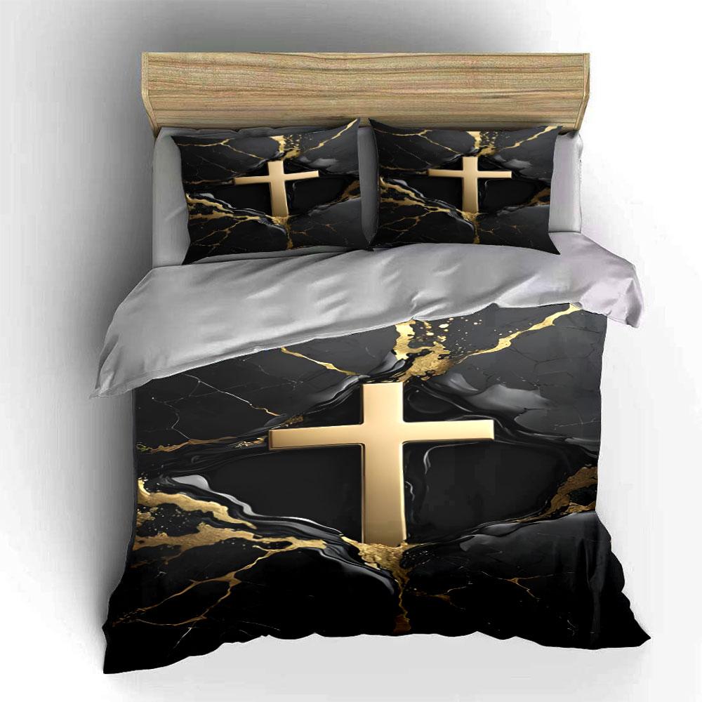 Golden cross on marble. Bedding sets Duvet covers Pillowcases(1* Duvet Cover 2* Pillowcases without duvet insert)