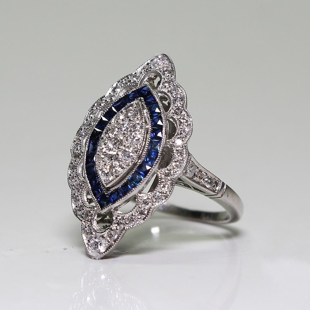 Fashion Hollow Full Diamond Blue White Zircon Ring Women  Copper New Party Birthday Wedding Jewelry Gift