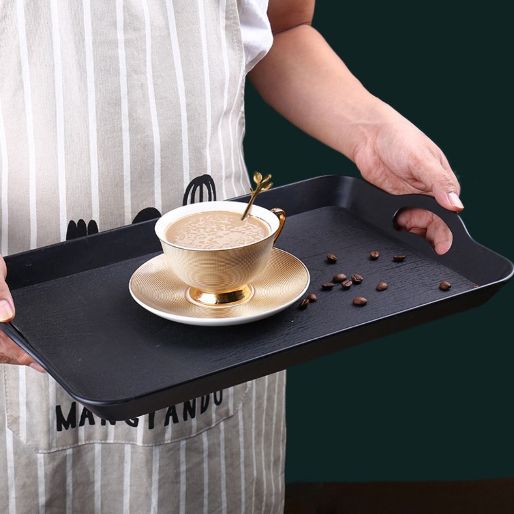 Küchentabletts mit Griffen, Obstteller in Holzoptik, stabile Serviertabletts für Speisen und Kaffee