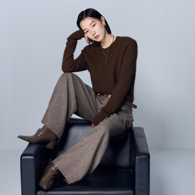 Sancai Women's 2025 Winter Herringbone Wide-Leg Pants