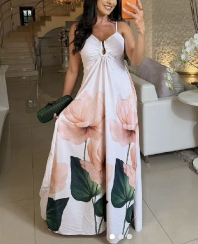 2026 European and American spring and summer new products fashion temperament sexy printed suspender dress S