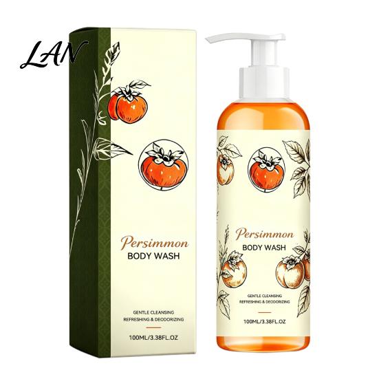 Persimmon Body Wash Wash, 100ml Gentle Exfoliating Shower Gel with Fresh Pump Bottle Fruit Scent, Deep Cleansing Mild Daily Cleanser for Sensitive 100ML