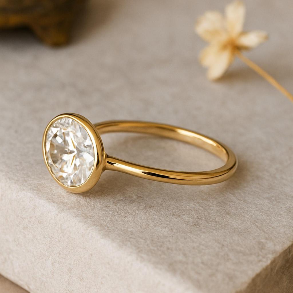 925 Sterling Silver Gold Plated East West Oval Cubic Zirconia Solitaire Ring – Minimalist Bezel Set Engagement, Promise & Fashion Jewelry for Women