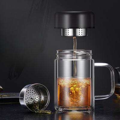 Bürotasse mit Henkel, Teetrennung, doppelte Teetasse aus Glas