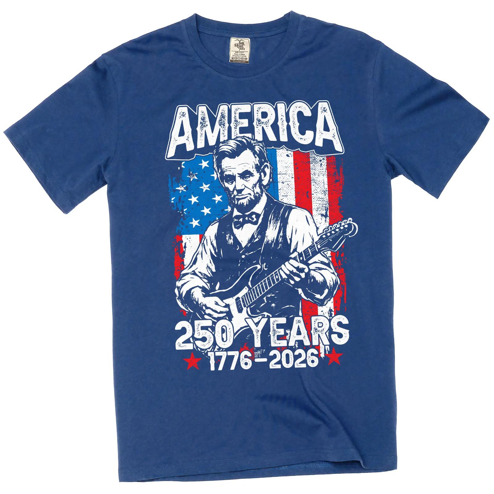 Men s Abraham Lincoln Guitar T-Shirt: America 250 Years (1776-2026) Tee 3XL