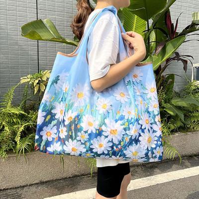 Storage Bag Foldable Large Capacity Handbag Durable Oxford Grocery Bag Washable Reusable Pouch Bag for Household