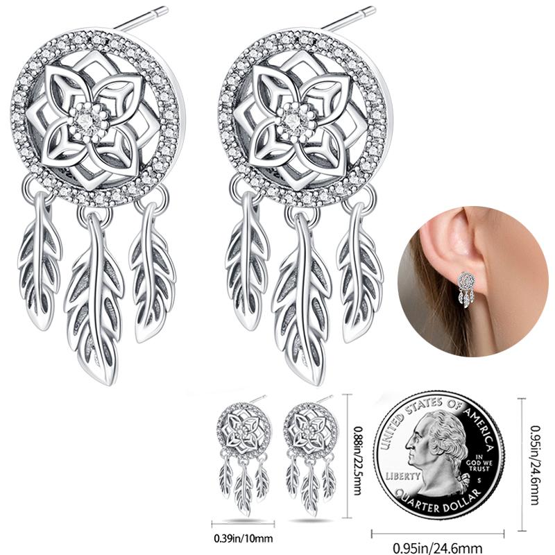 Boucles d'oreilles Attrape-rêves Filet Œil du Diable Souhaits Magnifiques en Argent Sterling 925 Neutre Adaptées aux Fêtes de Fiançailles Bijoux Exquis