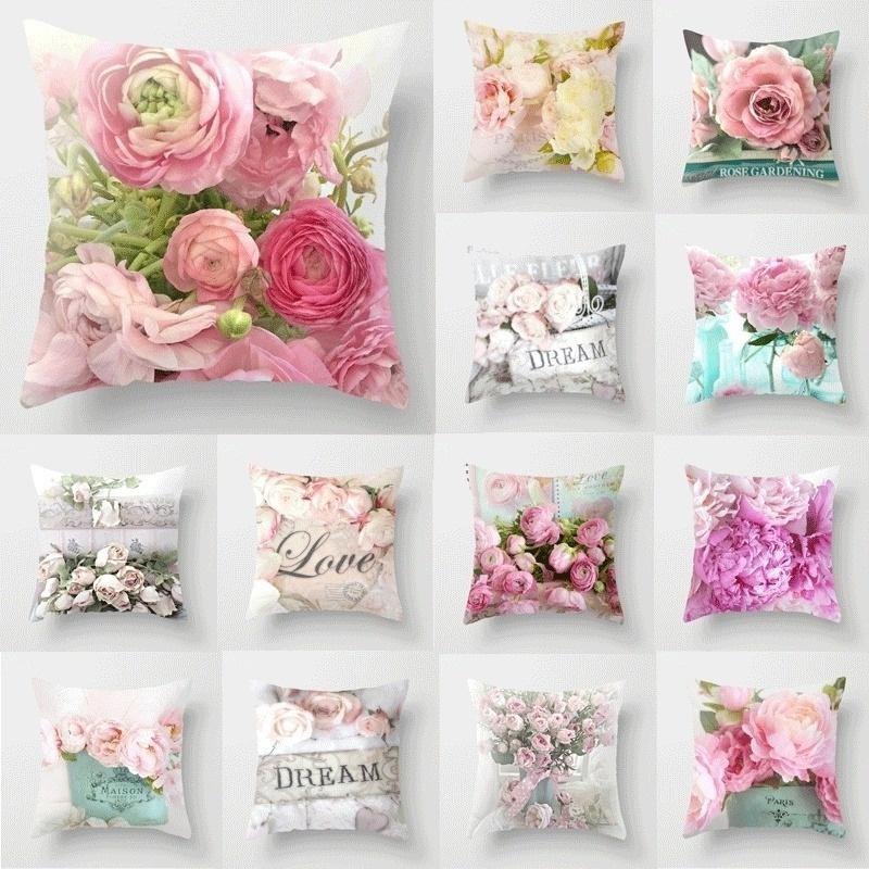 1PC New Retro Realism Rose Flower Series Printed Single Side Pillow Cover Car Cushion Cover Sofa Living Room Bedroom Pillow Cover  (No Pillow Inner)
