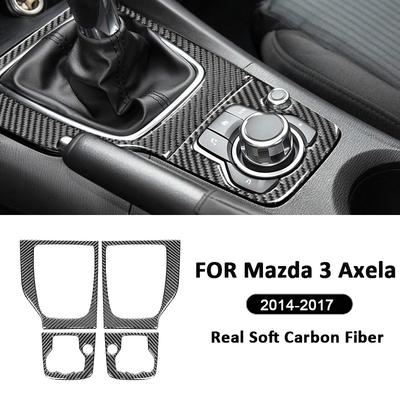 Carbon Fiber Car Interior Type-E Gear Shifter Panel Trim Frame Decoration Sticker For Mazda 3 Axela 2014-2017 Auto Accessories