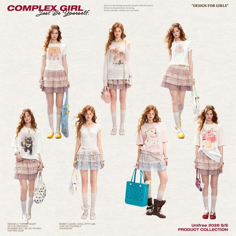 UNIFREE Korean Style Color Block Tiered Skirt