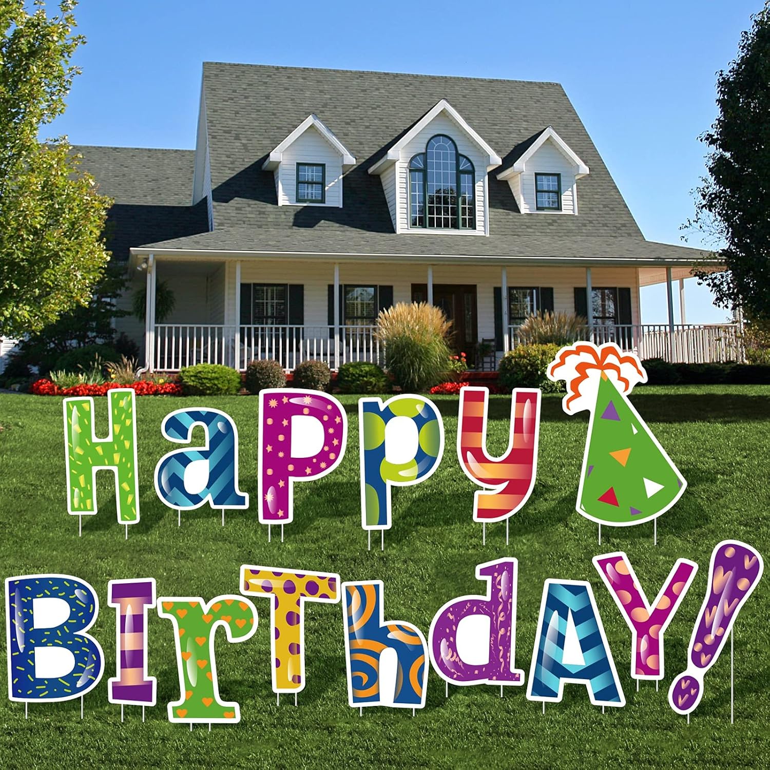 URATOT 15 шт. Буквы  С Днем Рождения  Садовый Знак Карточка Цветной Газонный Знак Наружные Газонные Украшения с Колышками