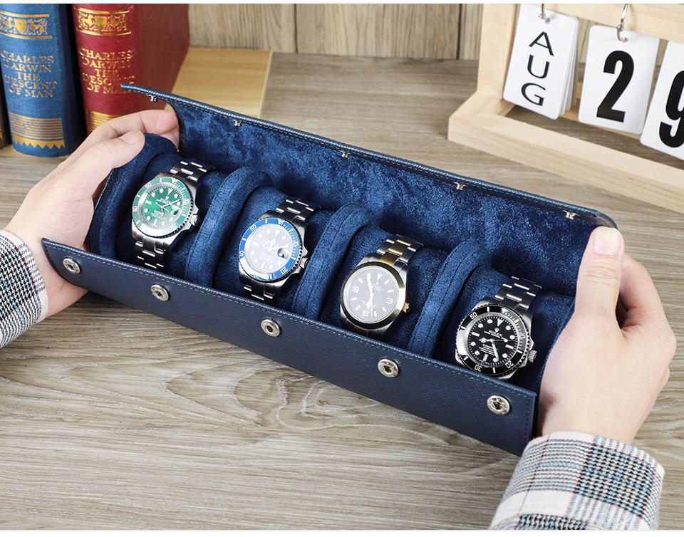 Four-Piece Genuine Leather Mechanical Wristwatch Set with Handmade Travel Storage Box