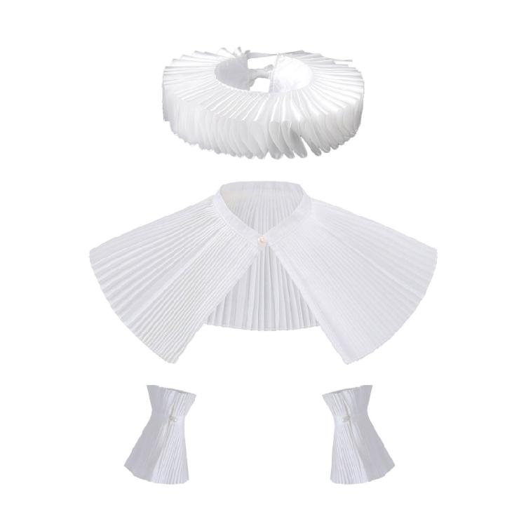 Victorian Ruffled Neck Cuff False Collar and Faux Wrist Cuffs Set for Halloween Costumes and Historical Role Play Event