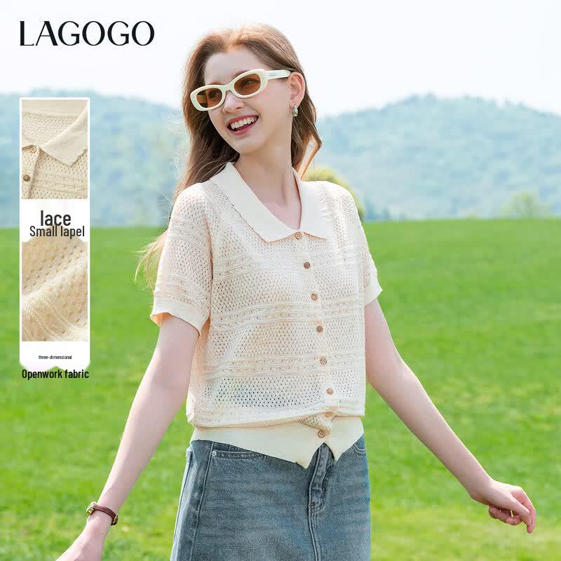 LAGOGO Retro Breathable Knit Short Sleeve Top M