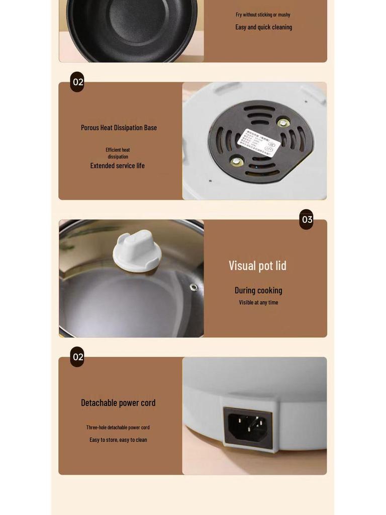 Vielseitiges Elektro-Kochgeschirr mit großer Kapazität: Bratpfanne, Wok, Schnell erhitzbarer Hot Pot und Dampfgarer.