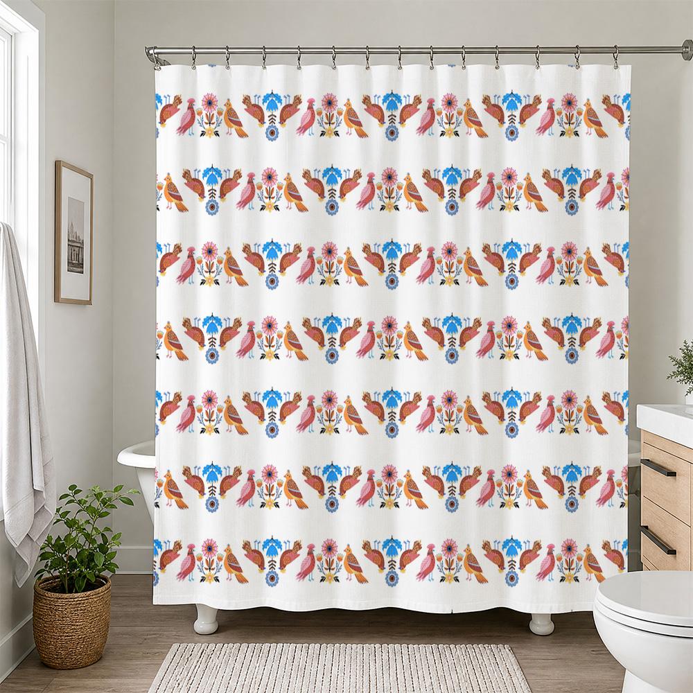Cute Bird Pattern Shower Curtain Waterproof Bathroom Home Decor Boho Style Tropical Watercolor Liners for Master Bath