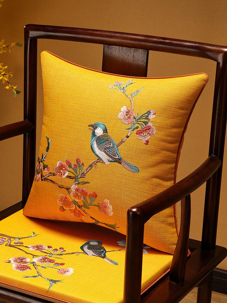 Veemi Home Leinen Kissenbezug Frühling Vögel Stickerei Orientalischer Luxus Hochwertiger Kissenbezug für Couch Sofa Bett 18x18 Zoll